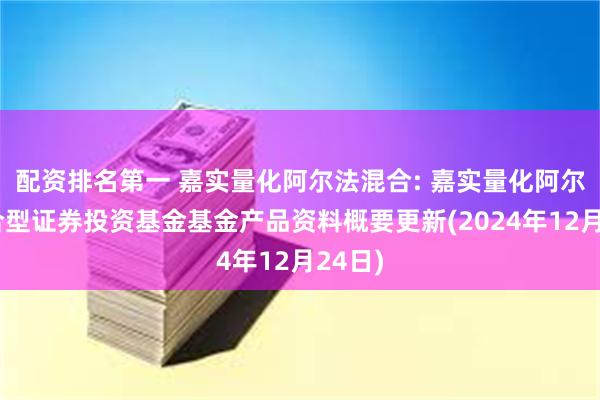 配资排名第一 嘉实量化阿尔法混合: 嘉实量化阿尔法混合型证券投资基金基金产品资料概要更新(2024年12月24日)