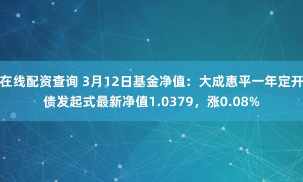 在线配资查询 3月12日基金净值：大成惠平一年定开债发起式最新净值1.0379，涨0.08%